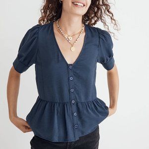 NWT Madewell Navy Drapeweave Puff Sleeve Peplum Top, Size 2X